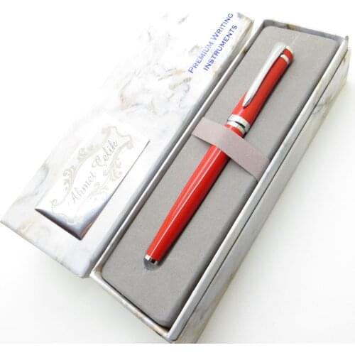 Wings Marble R392 Bright Red Chrome Black Roller Pen | İsme Special Pen | Gift Pen