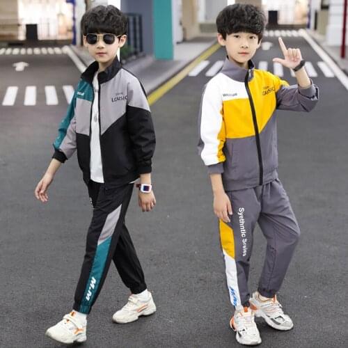 2021 zipper splicing jacket + striped pants Child tracksuit Clothes boys sport Teenager Kids Cotton Casual Sports 9 8 11 12 year