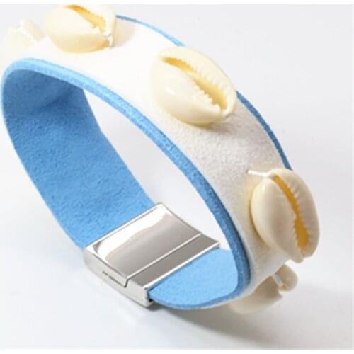 Summer Beach Jewelry Blue Gray Red Shell Bracelets for Women Leather Women Bracelets Girl Bangle Female Summer Beach Jewelry