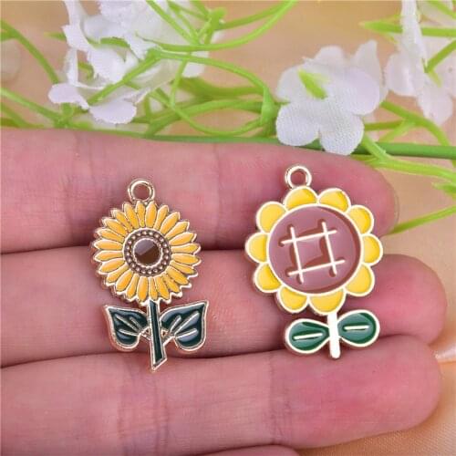 10pcs/pack Sun Flower Enamel Metal Charms Drop Oil Chrysanthemum Earring Bracelet Pendants DIY Jewelry Making