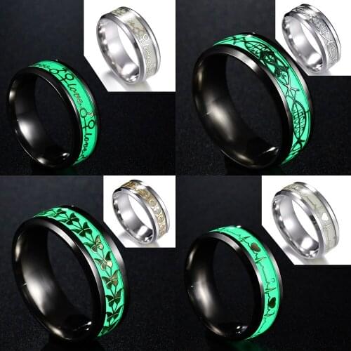 Fashion Stainless Steel Luminous Finger Ring For Women Men Glowing In Dark Heart Couple Wedding Bands Jewelry Gift Accessories