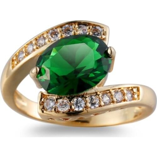 Trendy New Jewellery Ring Gold Color Women Rings Made With Genuine SWA Element Austrian green Crystal Wholesale KC-JZ070