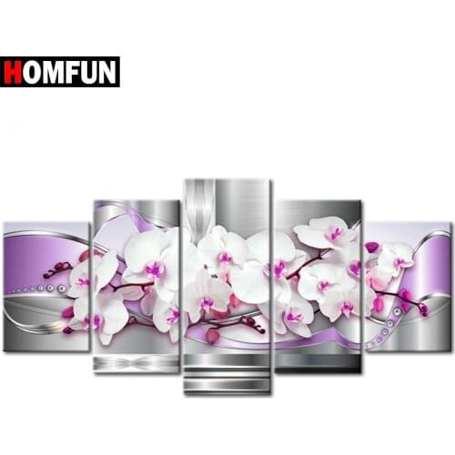 HOMFUN 5pcs Full Square/Round Drill 5D DIY Diamond Painting "Flower orchid" Multi-picture Combination Embroidery 5D Decor