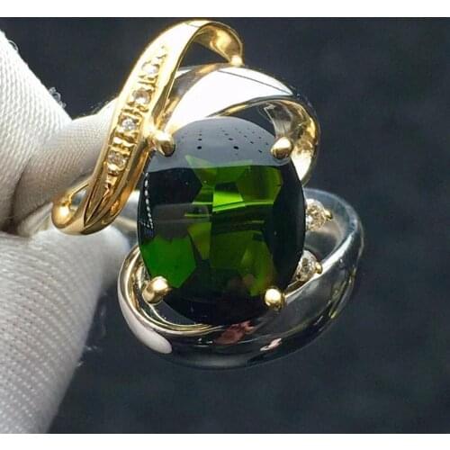 Fine Jewelry Real Pure 18 K Gold Pt900 100% Natural Green Tourmaline Gemstone 4.3ct Female Rings Brazil Origin for Womens Gift