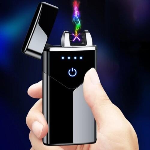 2020 New Dual Arc USB Lighter Rechargeable Electronic Lighter LED Screen Plasma Power Display Thunder Lighter Gadgets For Man