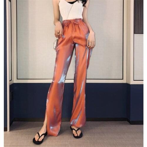 2020 New Arrivals Summer Vintage Chic Fashion Korean Style Cool Drapped Hingh Waist Loose Staright Casual Ice Silk Long Pants