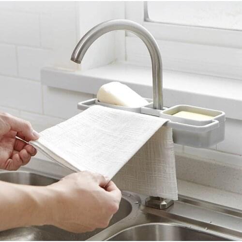 Storage Organizer for Kitchen Sink Faucet Sponge Soap Cloth Drain Rack Holder Shelf No Drills Required PAK55