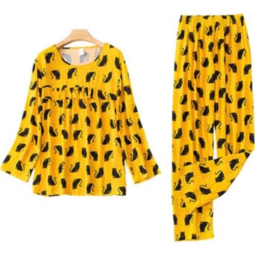 Cotton Pajamas Set Women Sweet Princess Cute Cotton Pyjamas Sexy Cartoon Full Sleeve Summer 2Piece/Set Home Mom Sleepwear