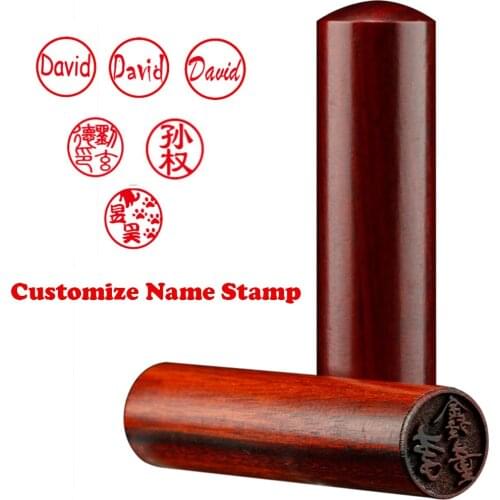 Customize English Chinese Wood Name Stamp Portable Personal Stamps Hand Account Chop For Friend Children Student Picture Seal