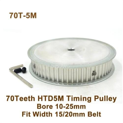 POWGE 70 Teeth 5M Synchronous Pulley Bore 10-25mm Fit Width 15/20mm 5M Belt 70T 70Teeth HTD 5M Timing Belt Pulley 70-5M AF