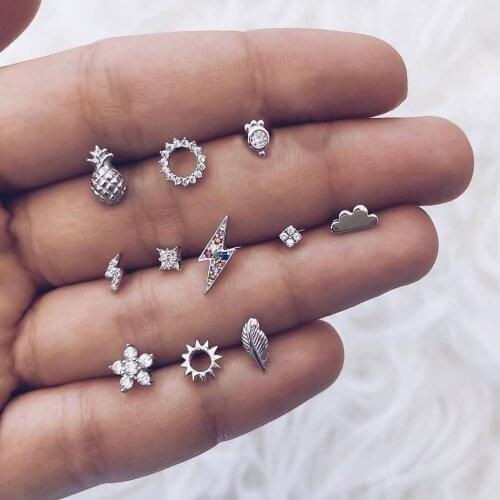 11 PCS Mix Design Vintage Small Pineapple Circle Piercing Ear Cuff Earrings for Women Trendy Boho Little Sun Star Earrings Set