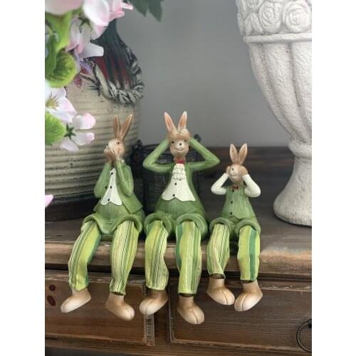 Resin Cute Three Rabbits Hanging Feet Doll Home Decoration Accessories Wedding Gift Living Room Bedroom Garden Outdoor Ornaments