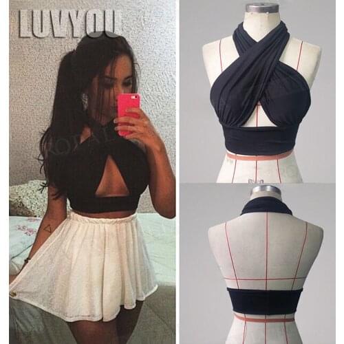 Women Strappy Cross Over Front Cut Out Halter Neck Sleeveless Backless Crop Top Bandage Vest Summer Sexy Tops Woman Clothes S-XL