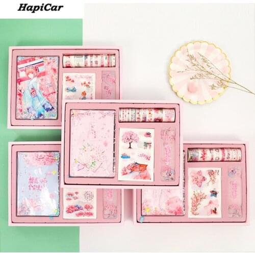 Creative Sakura Handbook Gift Box Set Japanese Gift Pack Student Notebook Gift Japanese Paper Tape Sticker Ruler Planner