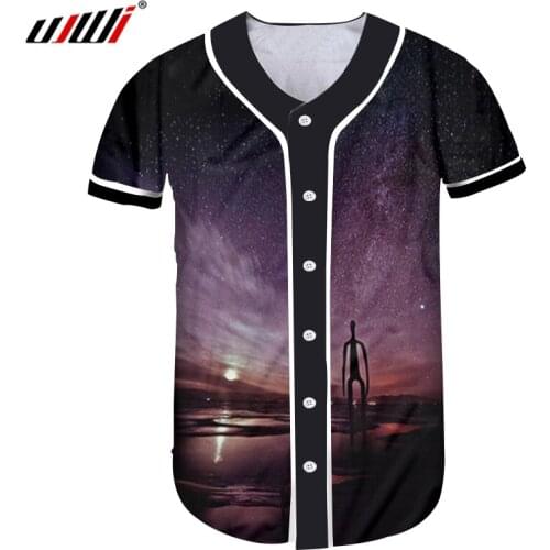 UJWI New Mens Funny Personality Baseball Shirt 3D Starry Sky Man Polyester Tshirt Printed Best Selling Casual T-shirt