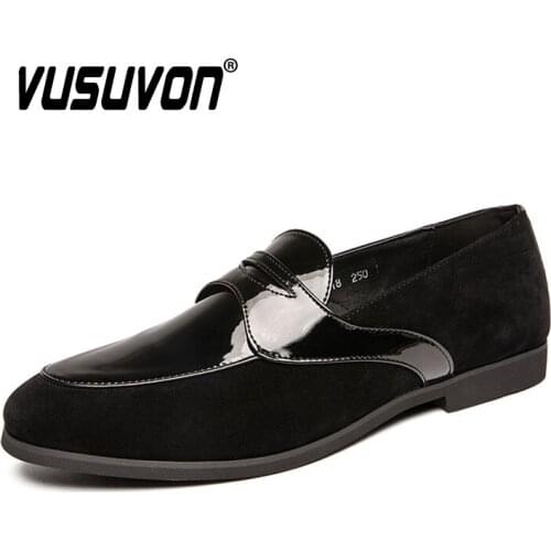 Suede Loafers Men New Fashion Wedding Bright Leather Shoes Spring Mens Driving Shoes Casual Male Footwear Black Red