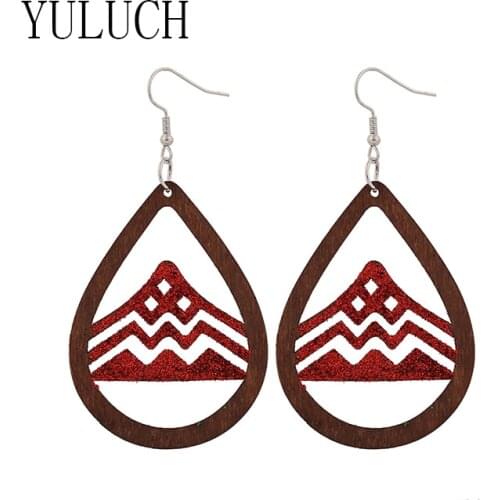 YULUCH Women wood drop earrings women Glitter pendants jewelry girls hollow sequins art accessories women wooden earing