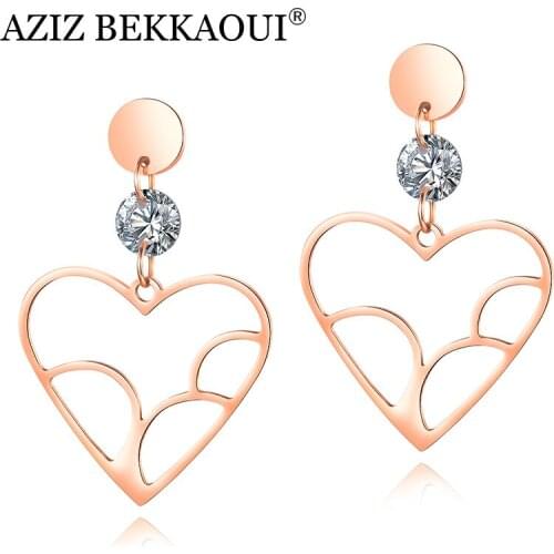AZIZ BEKKAOUI Sweet Heart Crystal Earrings for Women Rose Gold Stainless Steel Wedding Earrings Female Jewelry Gift