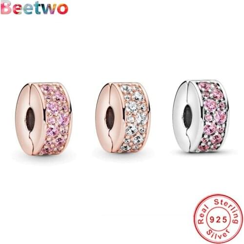 Fit Original Pandora Charms Silver 925 Sterling Silver Pave Clip Charms Bracelet Bead Women Fashion Jewelry Berloque