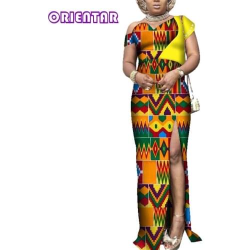 Fashion Women African Dress Bazin Riche African Print Asymmetric Long Maxi Dress Ladies Split Dresses for Party WY3383