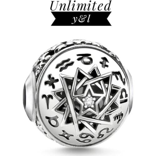 Star Zodiac Sign Charm Bead for Bracelet Necklace 925 Sterling Silver Karma Fashion DIY Jewelry Making Accessories Women Men