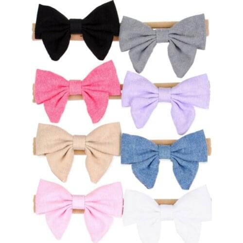16pcs/lot Bow Baby Headband Fabric Nylon Hair Accessories Handmade Hair Bow for Newborn Photography Props 8 Colors HS042