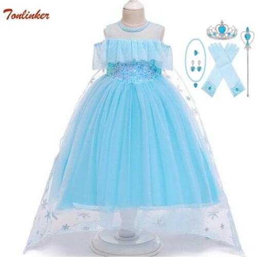 2021 Baby Girls Kids Frozen Costume Dress Snow Queen Princess Dresses Up Childrens Party Blue Gown Cosplay Tulle Costumes