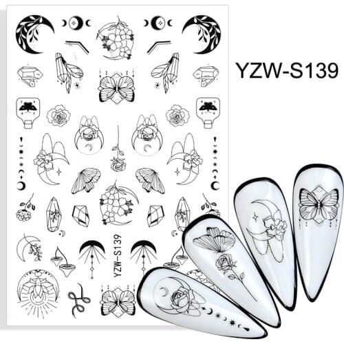 3D Nails Sticker Art Rose Flowers Adhesive Nail Designer Abstract Sliders Decals Moon Butterfly Decorations Manicure Accessories