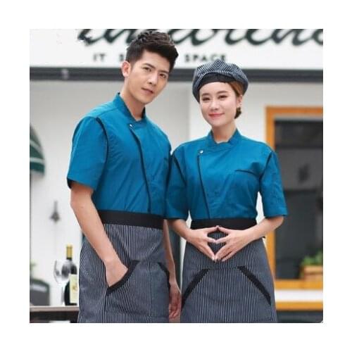 4 Colors Wholesale Unisex Kitchen Bakery Chef Uniform Short Sleeve Mesh Breathable Double Breasted Workwear Chef Jackets & Apron
