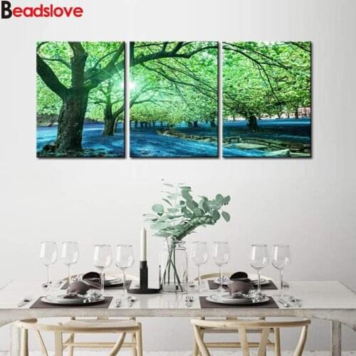 Diy 5d diamond painting Green Tree at Sunset cross stitch,Full square Round diamond embroidery Forest Nature Landscape