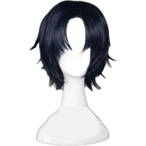 Anime Seraph of The End Cosplay Guren Ichinose Wig 30cm Short Straight Navy Blue Heat Resistant Synthetic Hair Wig