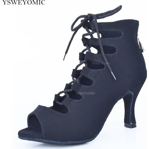 Latin Dance Boot Meduim Heel 7cm Indoor Black Nubuck Customized Color Women Practise Salsa Bachata Latin Dance Shoes For Lady