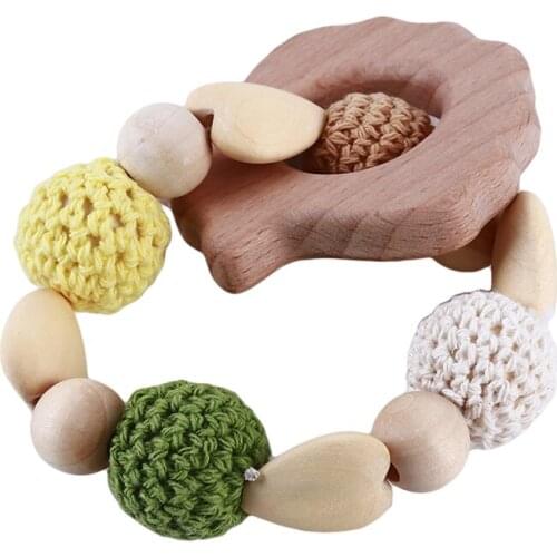 Baby Care Bracelets Wooden Teether Crochet Chew Beads Toy Teether Montessori Bracelets Teething Rattles