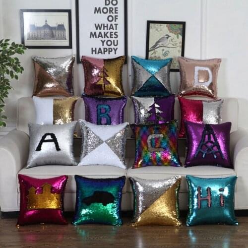DIY Mermaid Sequins Cushion Cover Magical Throw Pillowcase Car Home Sofa Decoration Two Color Changing Reversible Cushion Cover