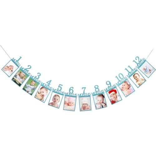Photographic Wall With Digital 12 Months Birthday Photo Of Baby Birthday Flag