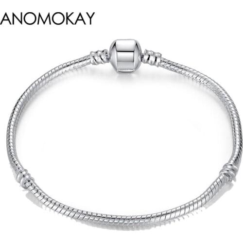 Anomokay Classic Silver Color Snake Chain Basic Bracelet Diy Charm Bead Jewelry Not Fade Original Bracelets & Bangles Pulseira