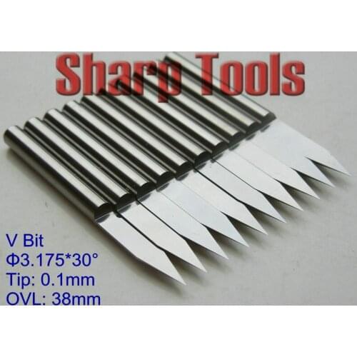 30 Angle 3.175mm Tip0.1-0.5mm V Wood End Mill Tungsten Carbide PCB Engraving Bits CNC Router Tool Milling Cutter for Woodworking