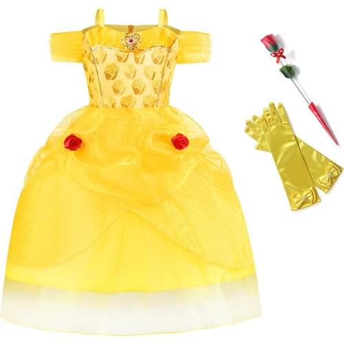 Beauty and the beast Costume Belle Dress for Girl Short Sleeve Party Cosplay Gowns Kids New Year Fancy Princess Belle Dress up