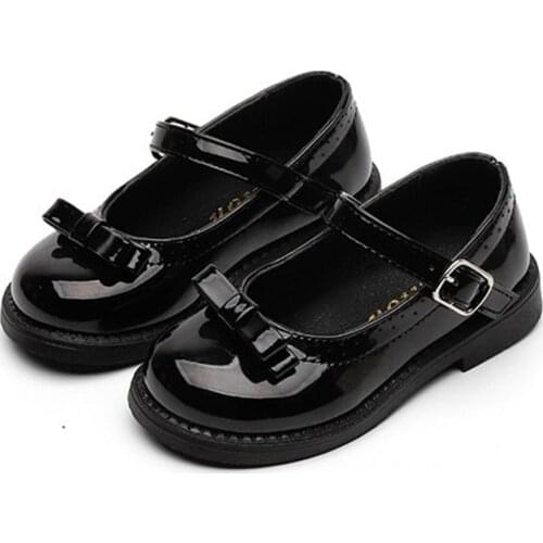 Little Girls Leather Shoes For School Student Black Dress Shoes Girls Princess Shoes With Bow tie Black Beige White 2-4 5 6 7 8T