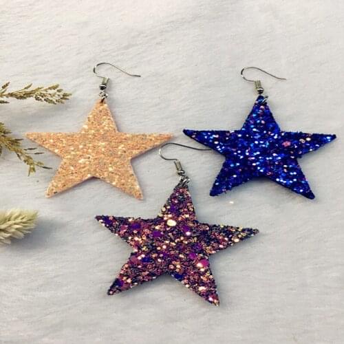 Hot Sale 3Colors Shing Glitter Star Leather Earrings for Women Girls Jewelry Big Statement Dangle Earrings Wholesal