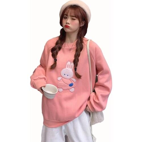 Oversized Kawaii Women Clothing Harajuku Sweet Style Cartoon Embroidery Long Sleeve Sweatshirt Korean Fashion Schoolgirl Tops