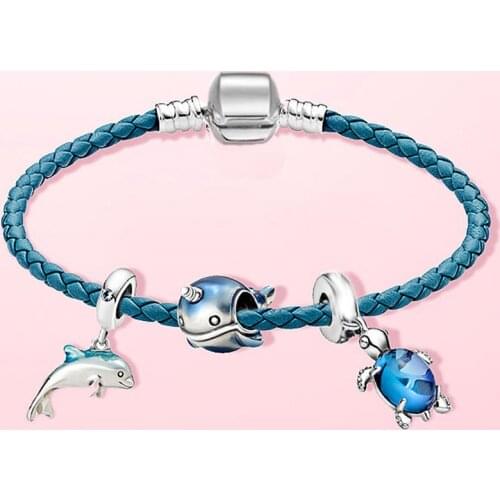 Sea animal whale & dolphin charms leather rope chain fit original Europea necklace & bracelet diy bead jewelry women