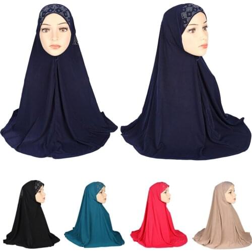 Muslim Amira Hijab Rhinestone Headwear Women Ready To Wear Instant Prayer Scarf Full Cover Niqab Headscarf Shawl Wrap Headwear