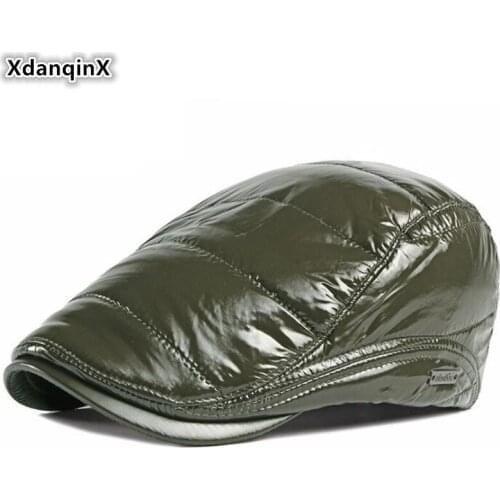 XdanqinX Winter 2019 New Mens Warm Berets Elegant Women Fashion Brands Hat Thick Warm Retro Tongue Caps Unisex PU Leather Cap