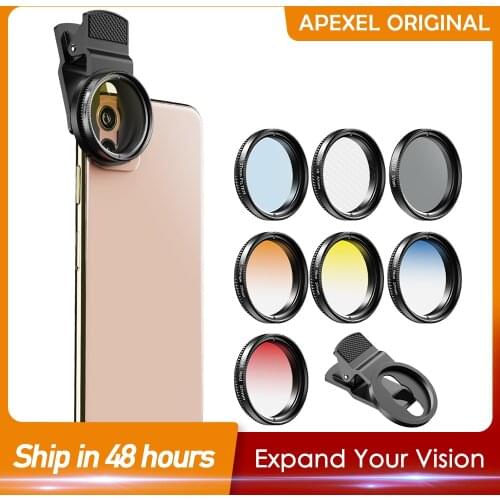 APEXEL 7in1 Gradient Filter Kit Red Yellow Color ND32 CPL Star Camera Lens Filter With 37mm clip for smartphones 37UV-G