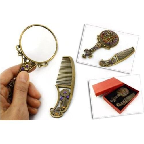 Cubic zirconia Makeup Mirror and Comb Set