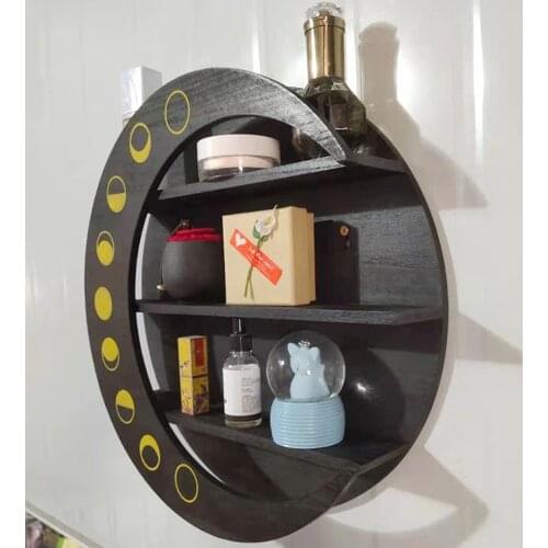 Bohemian Style Moon Cycle Wall Shelf Rustic Wall Art Decor Wall Shelves Set Storage Rack 3 Tier Wooden Display Storage Shelf