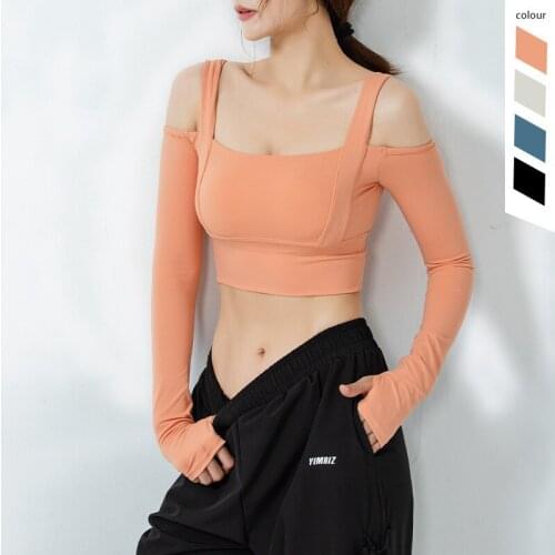 2021 New Off-the-shoulder top yoga wear running Sports Tops tight-fitting sexy t-shirt breathable long-sleeved fitness wear