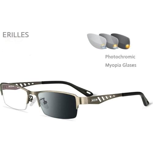 New Style Smart Photochromic Myopic Glasses Men Business Eyewear Ultraviolet Light Changes Color Goggles Men Sunglasses Outdoor