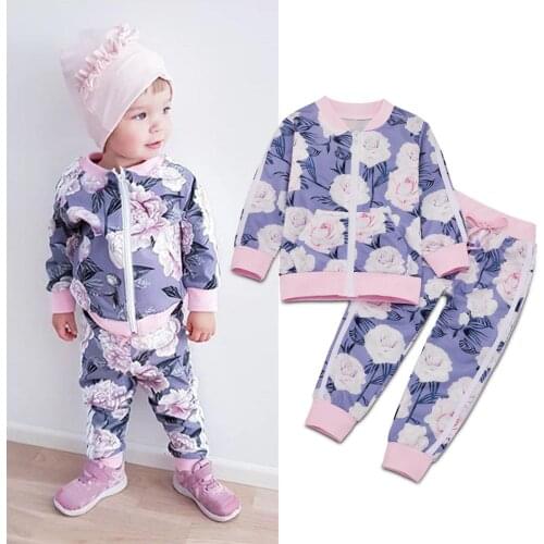 1-6 Y Autumn Girls Clothing Set Floral Zip Coat Tops Pants Clothes Casual Sportswear Kids Clothes Girls Ensemble Enfant Fille